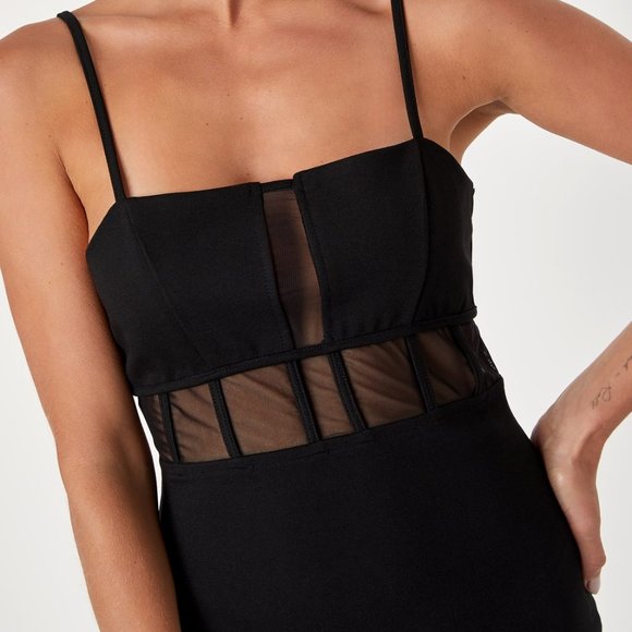 NWT Lulus Bottle Service Energy Black Mesh Bustier Bodycon Stretchy Mini Dress - Picture 3 of 5